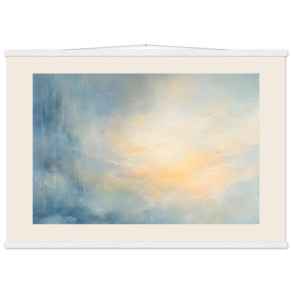 Dawn after Rain: sunrise, coastline and washed light. Fine art poster, alternate frame and size.