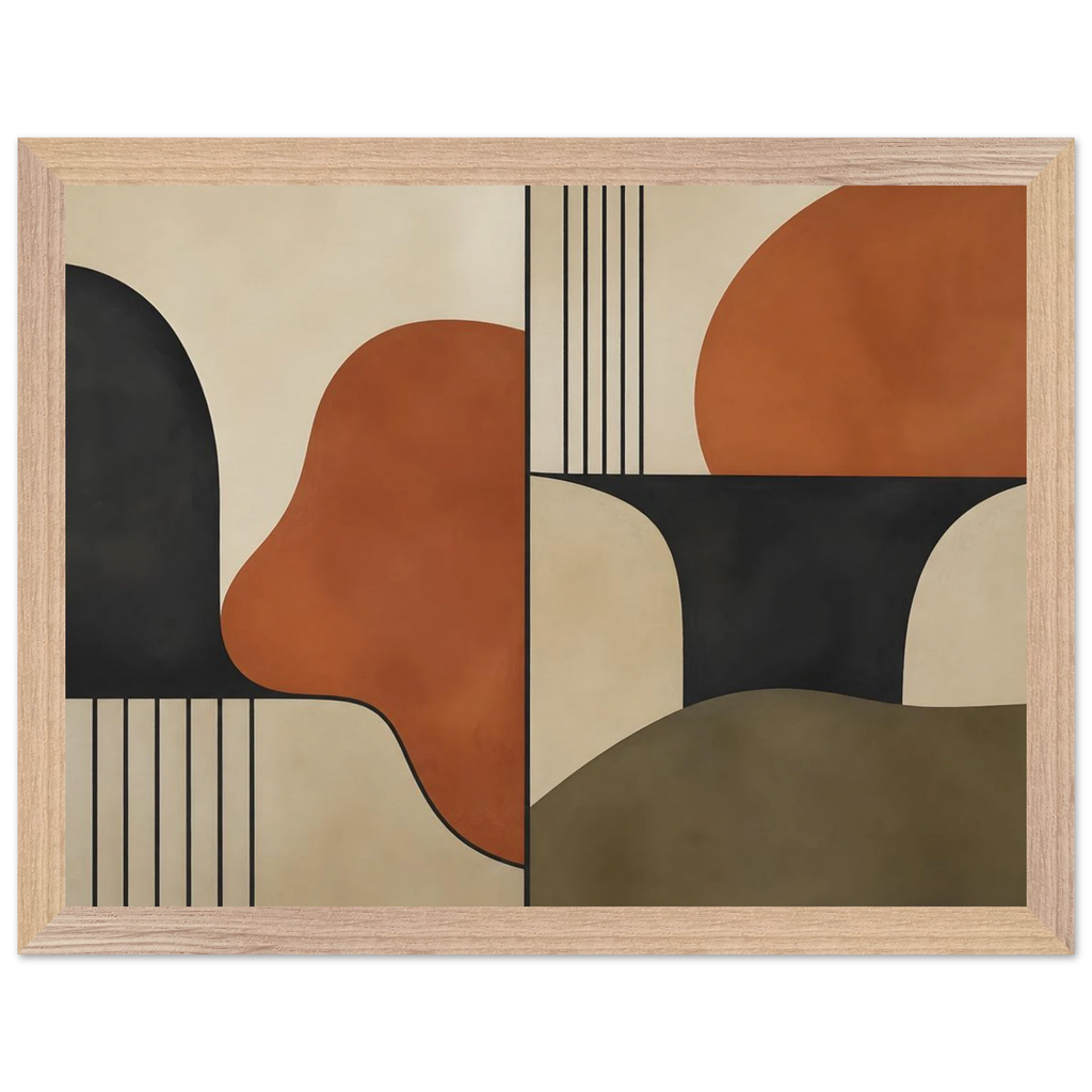 Compass and Clay: geometric abstract, clay and curves. Museum-quality framed fine art print.