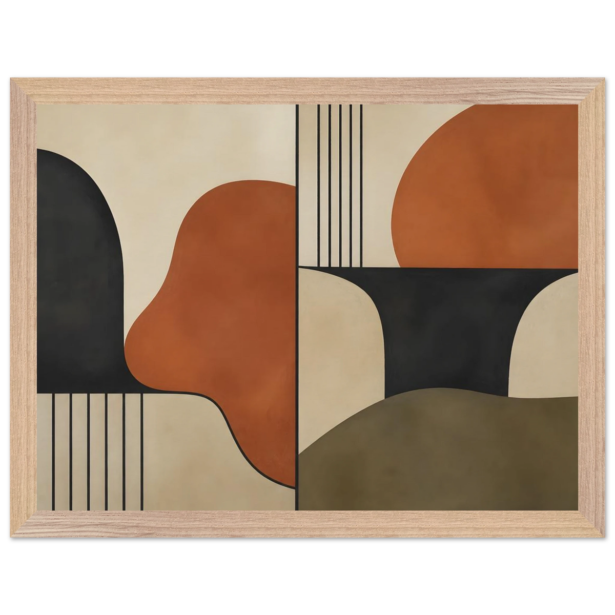 Compass and Clay: geometric abstract, clay and curves. Museum-quality framed fine art print.