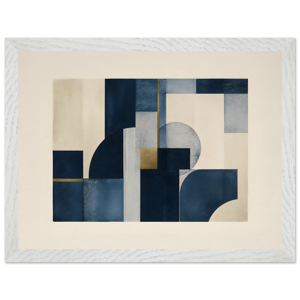 Blue Architecture: geometric abstract, blue and cream. Framed fine art print, alternate frame and size.