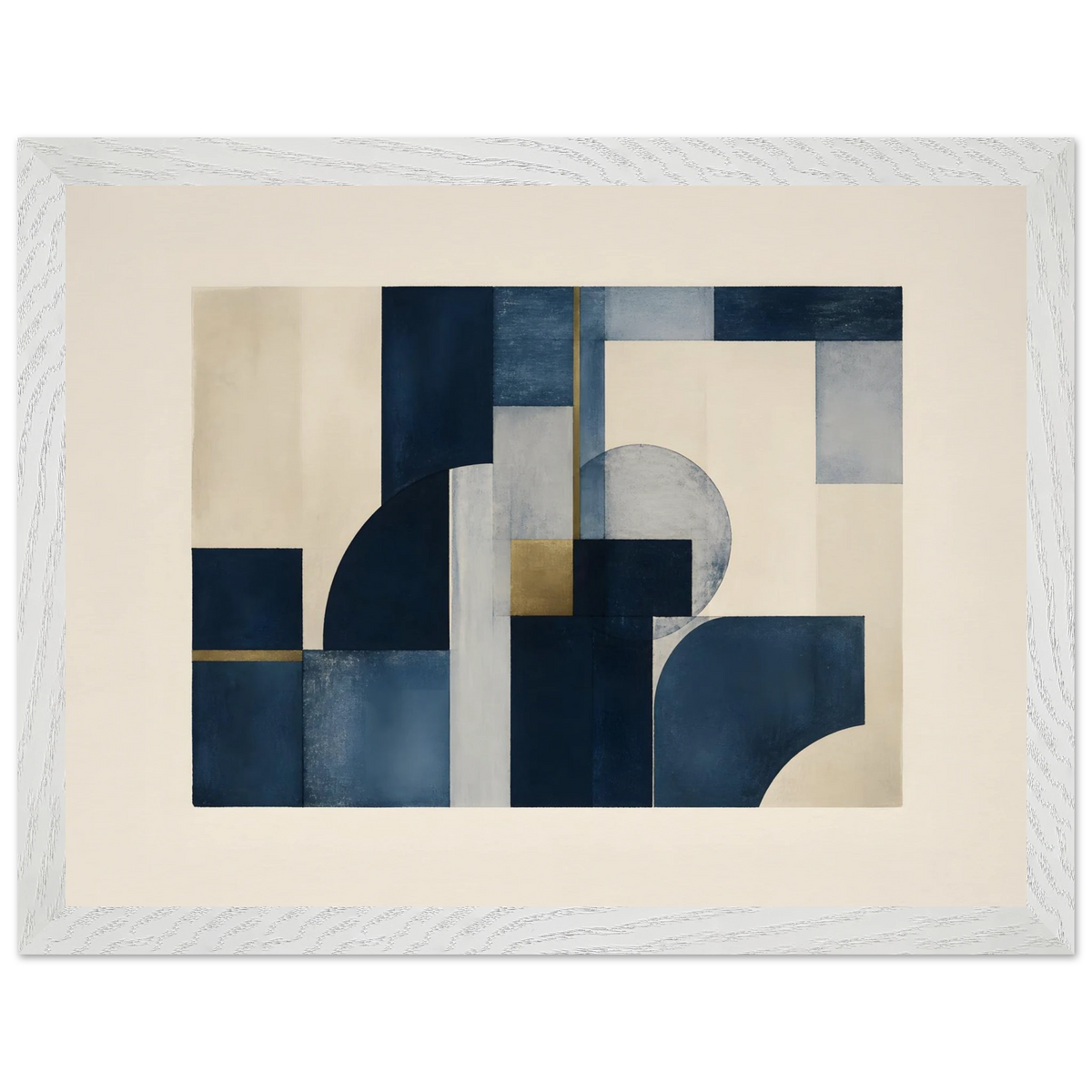 Blue Architecture: geometric abstract, blue and cream. Framed fine art print, alternate frame and size.