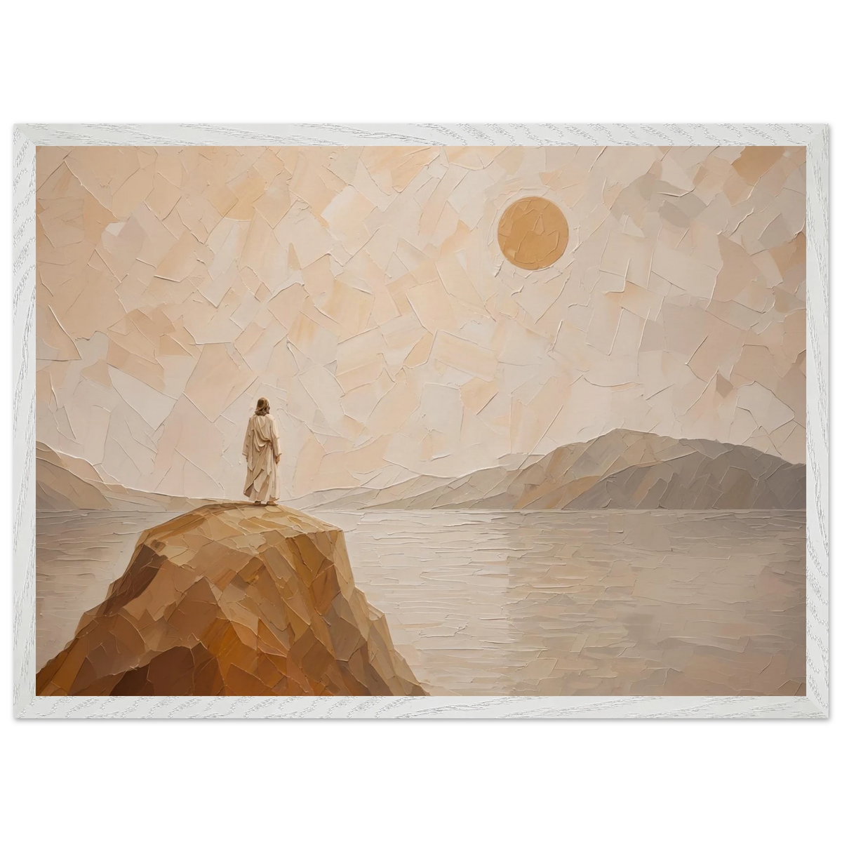Salt Shore: jesus, cliff and sea. Framed fine art print by The Light Stays.