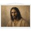 Pôster Kind Eyes com suporte de madeira, retrato sereno de Jesus em luz quente