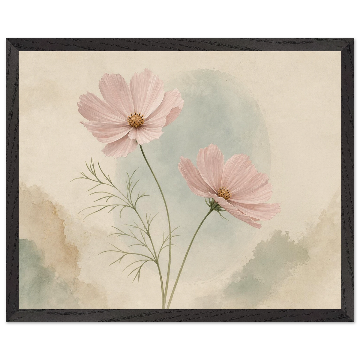 Cosmos Unison: flowers, blush and celadon. Framed fine art print by The Light Stays.