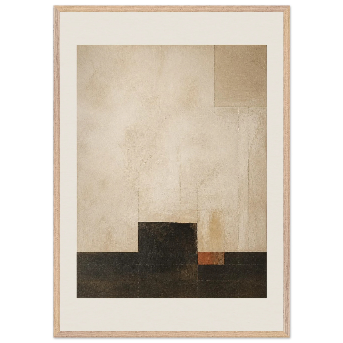 Limewash Triptych, Panel I of III: abstract, mineral texture and neutral tones. Framed fine art print by The Light Stays.