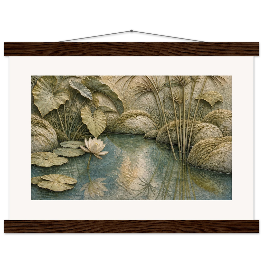 Papyrus Pond: lake, papyrus and serene greens. Fine art poster by The Light Stays.