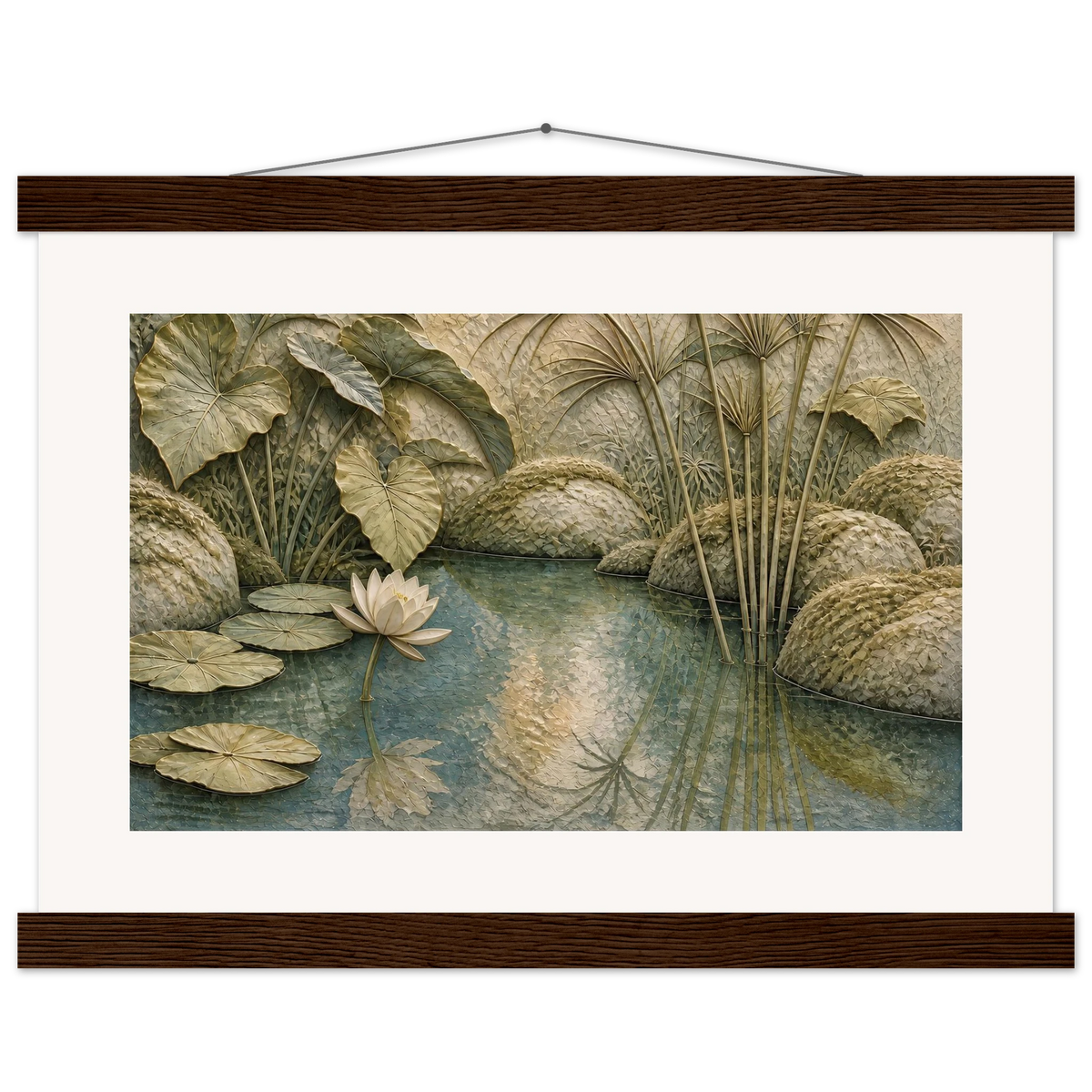 Papyrus Pond: lake, papyrus and serene greens. Fine art poster by The Light Stays.