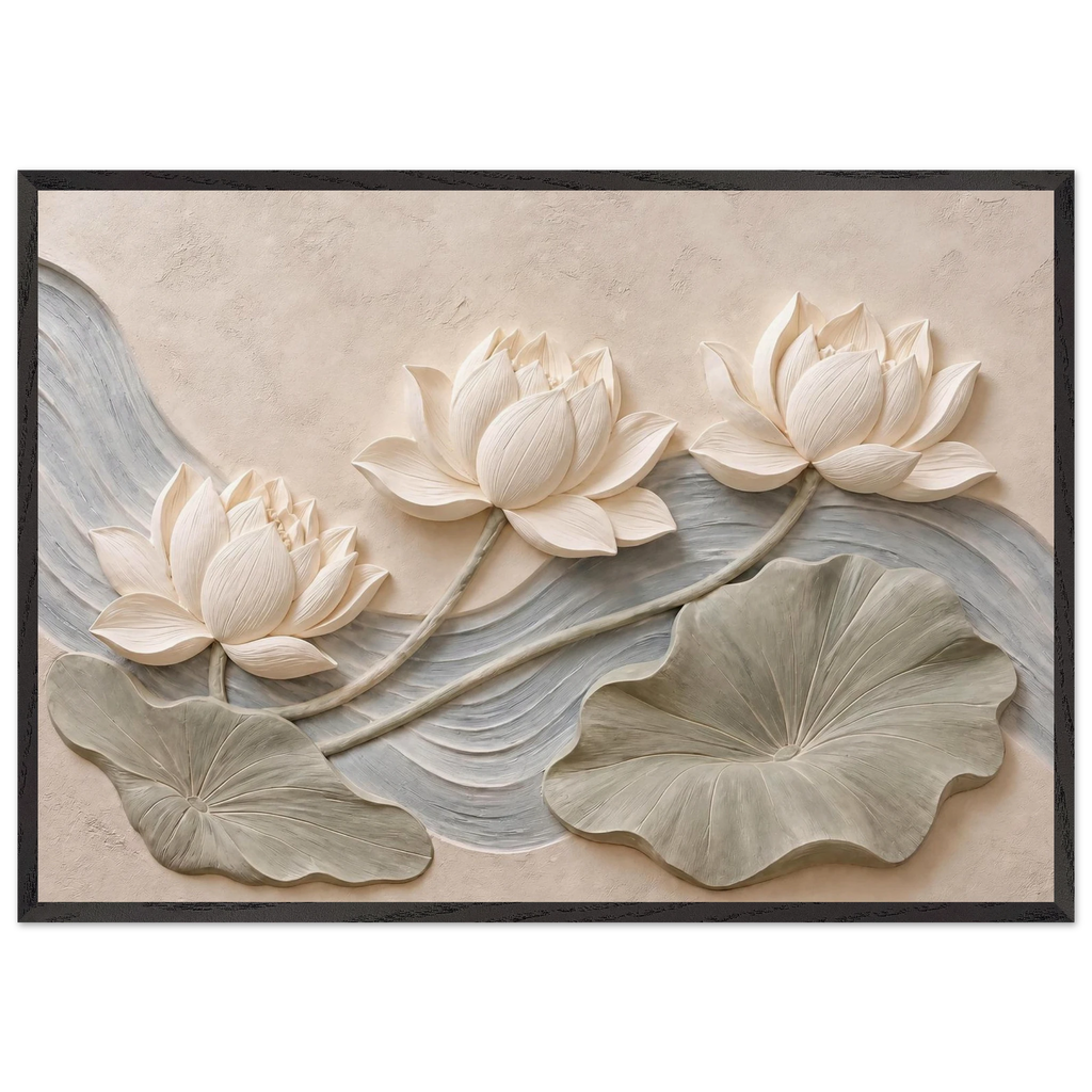 Lotus Current, flowers and botanical. Archival framed fine art print shown framed.