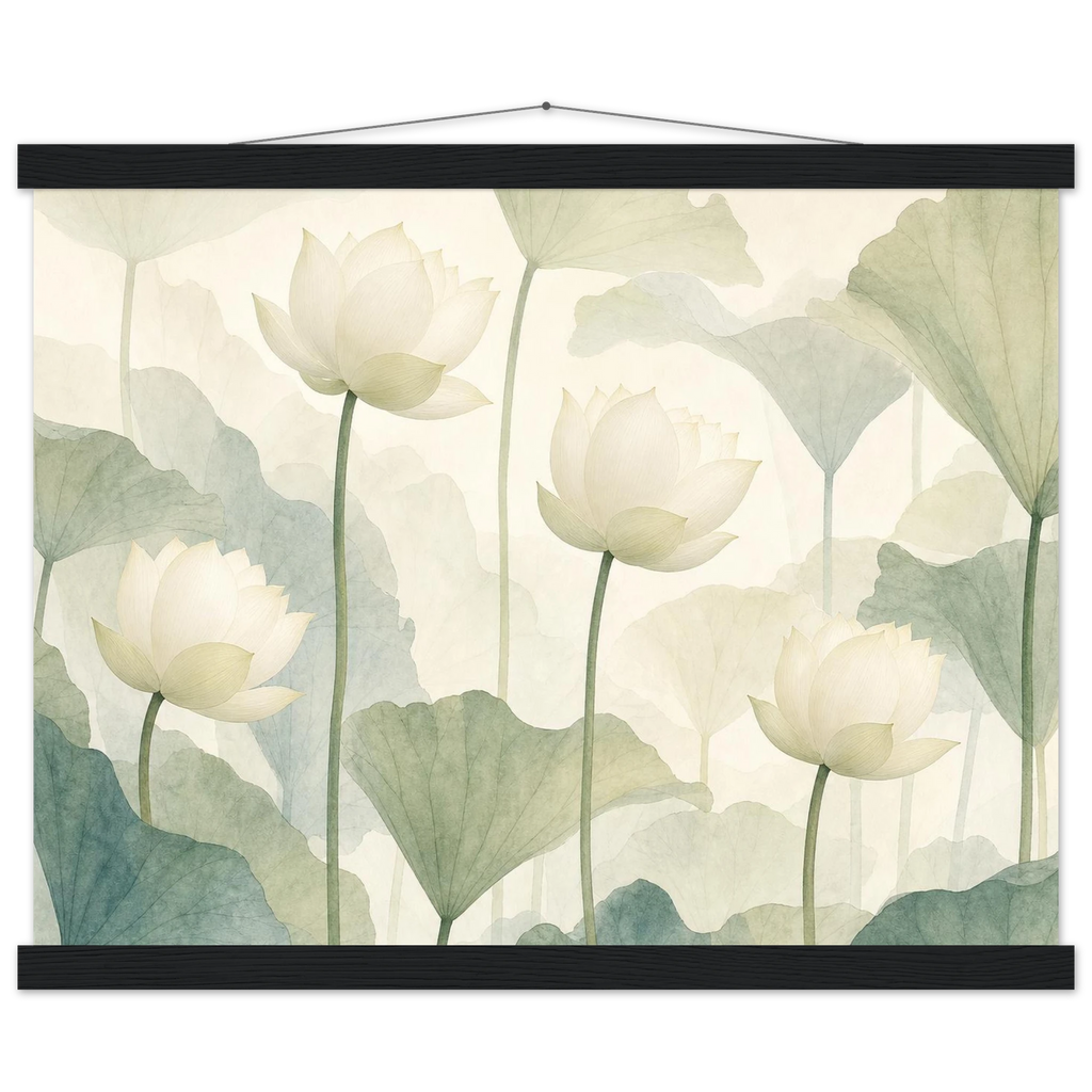 Ivory Lotus Screen: flowers and botanical. Fine art poster by The Light Stays.