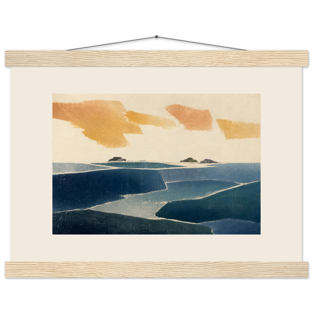 Amber and Indigo: abstract, coastline and color field. Fine art poster by The Light Stays.