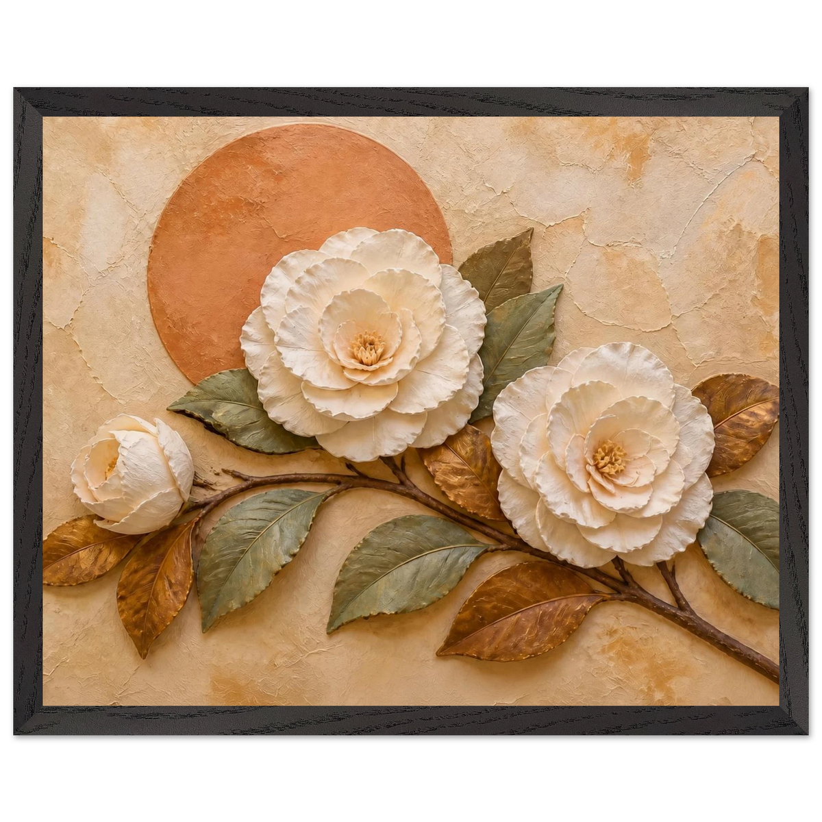 Camellia Eclipse: flowers and botanical. Framed fine art print, alternate frame and size.