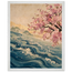 Blossom Tide: japanese art, cherry blossom and wave. Framed fine art print, alternate frame and size.