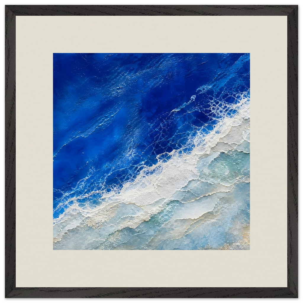 Cobalt Foam, abstract, cobalt and sea foam. Archival framed fine art print shown framed.