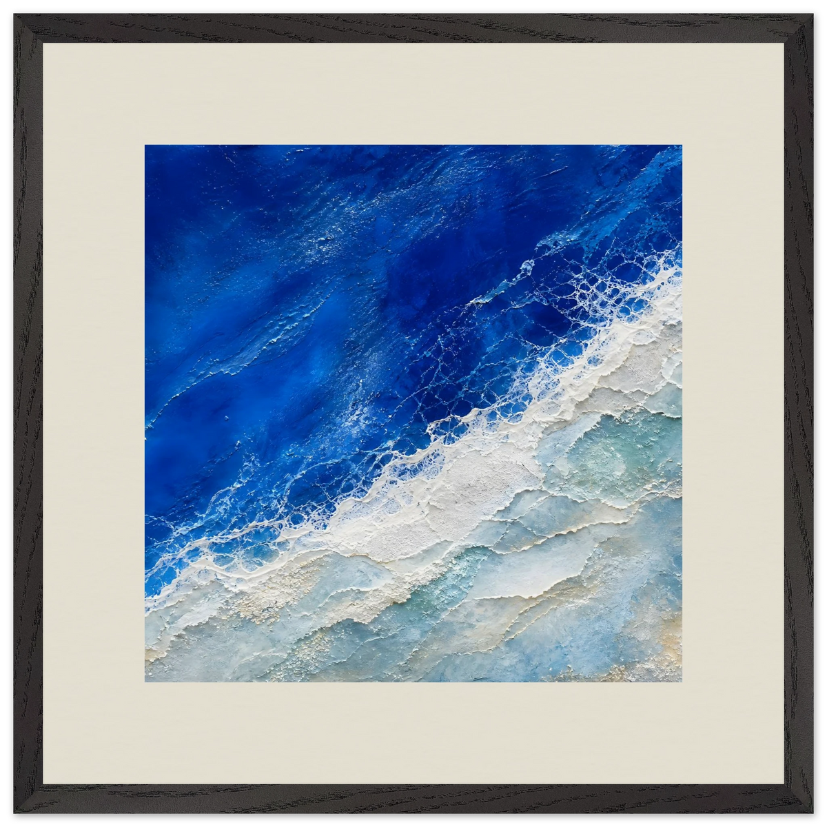 Cobalt Foam, abstract, cobalt and sea foam. Archival framed fine art print shown framed.