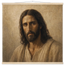 Pôster Kind Eyes com suporte de madeira, retrato sereno de Jesus em luz quente