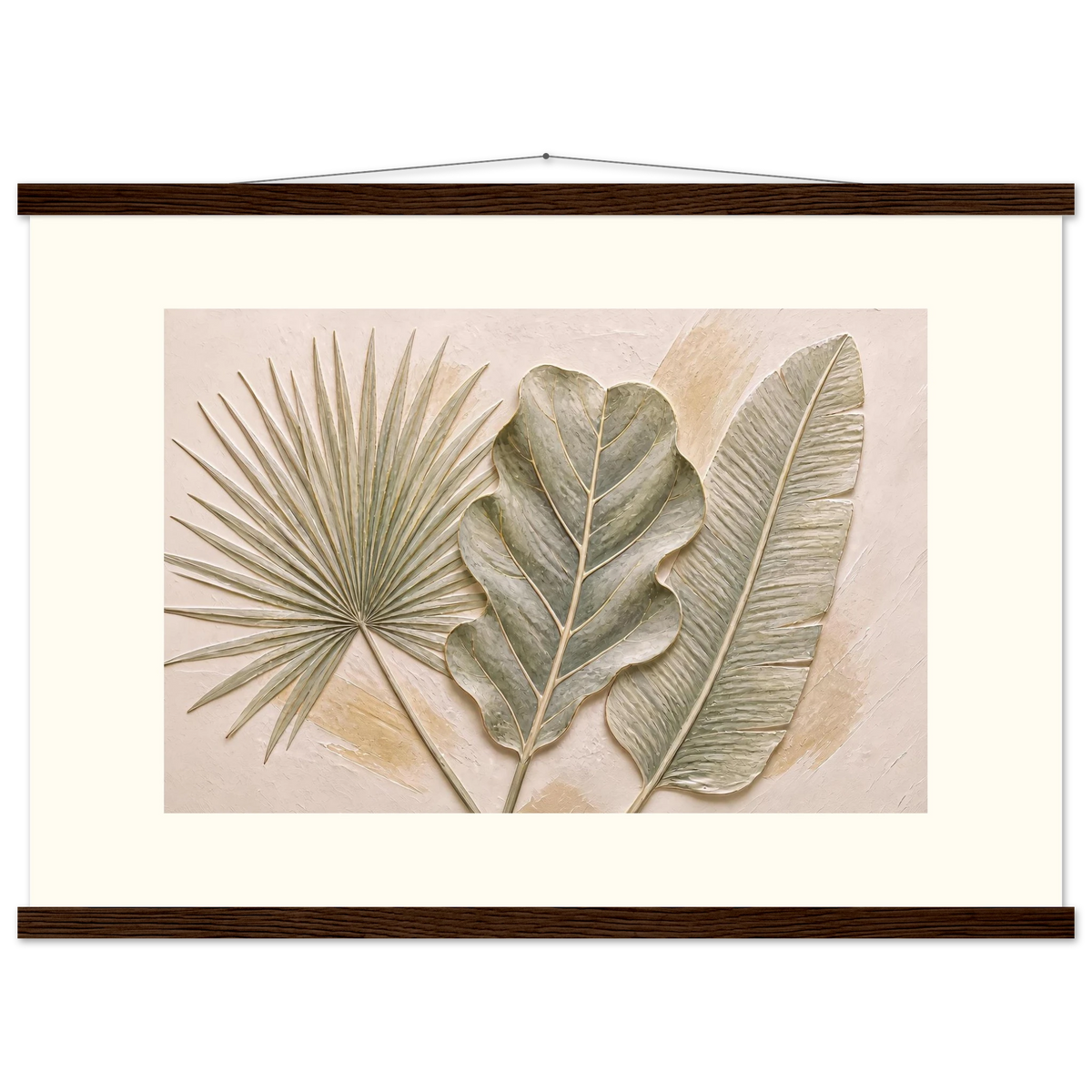 Three Leaves, botanical and nature. Archival fine art poster shown framed.
