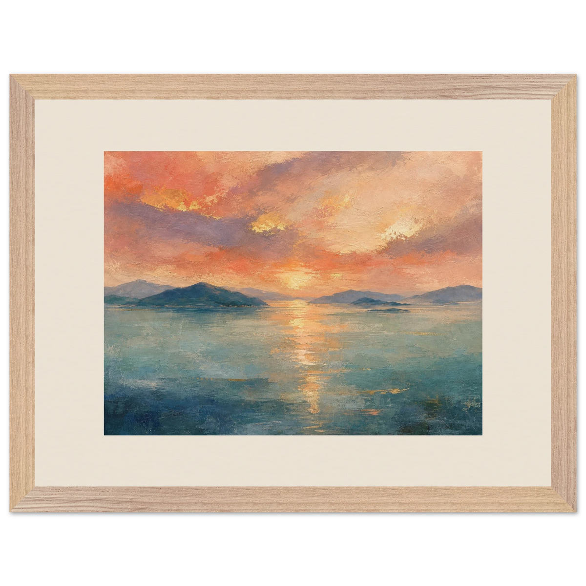 Setouchi Peach Dawn: riviera and japandi. Framed fine art print by The Light Stays.
