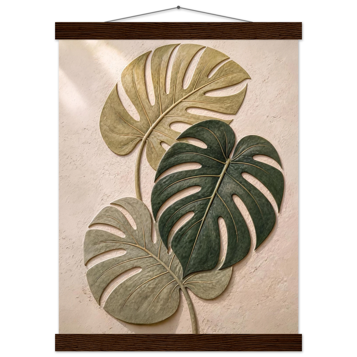 Stone Monstera, botanical and nature. Archival fine art poster shown framed.
