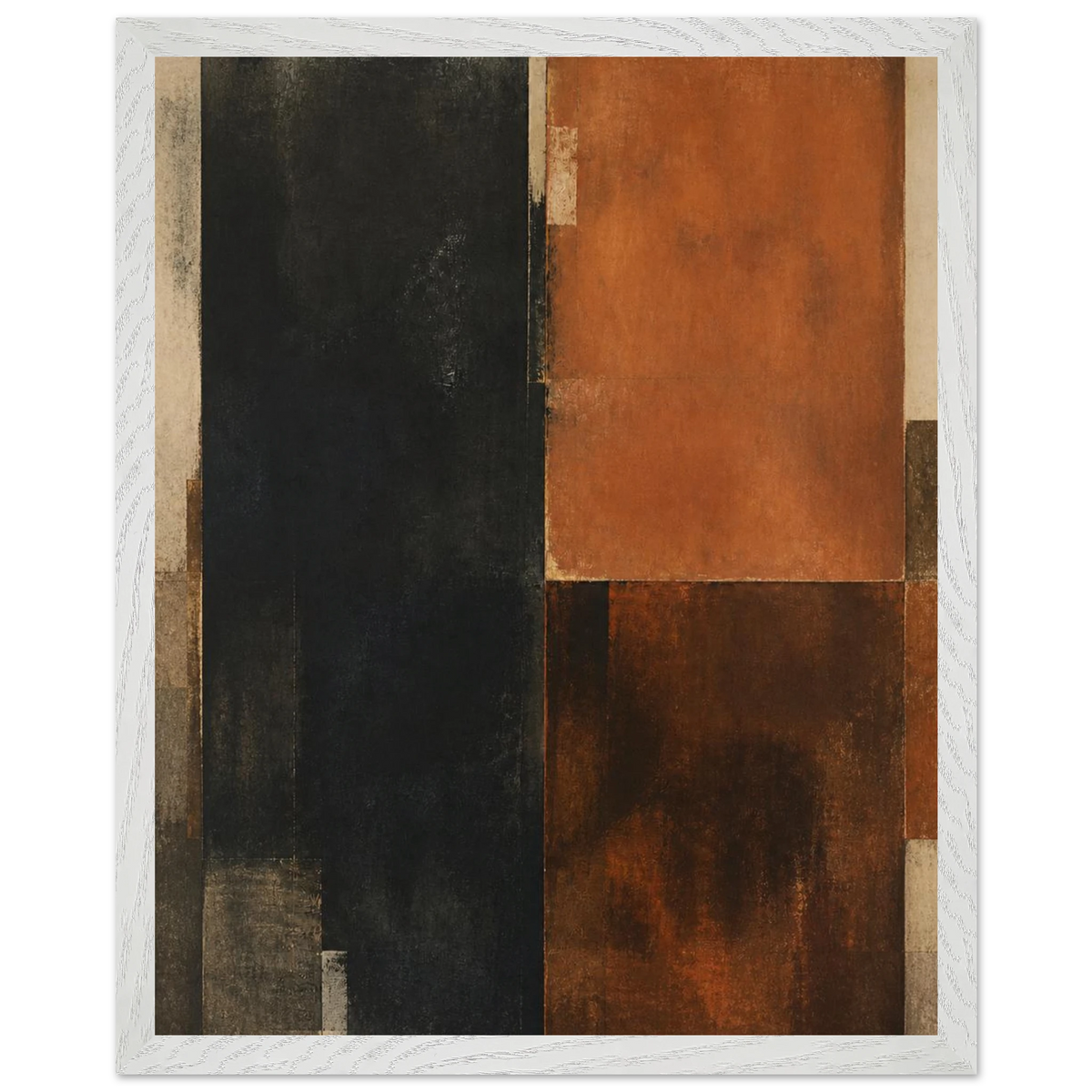 Earth and Charcoal Diptych, Panel I of II: abstract, geometry and mineral palette. Framed fine art print by The Light Stays.