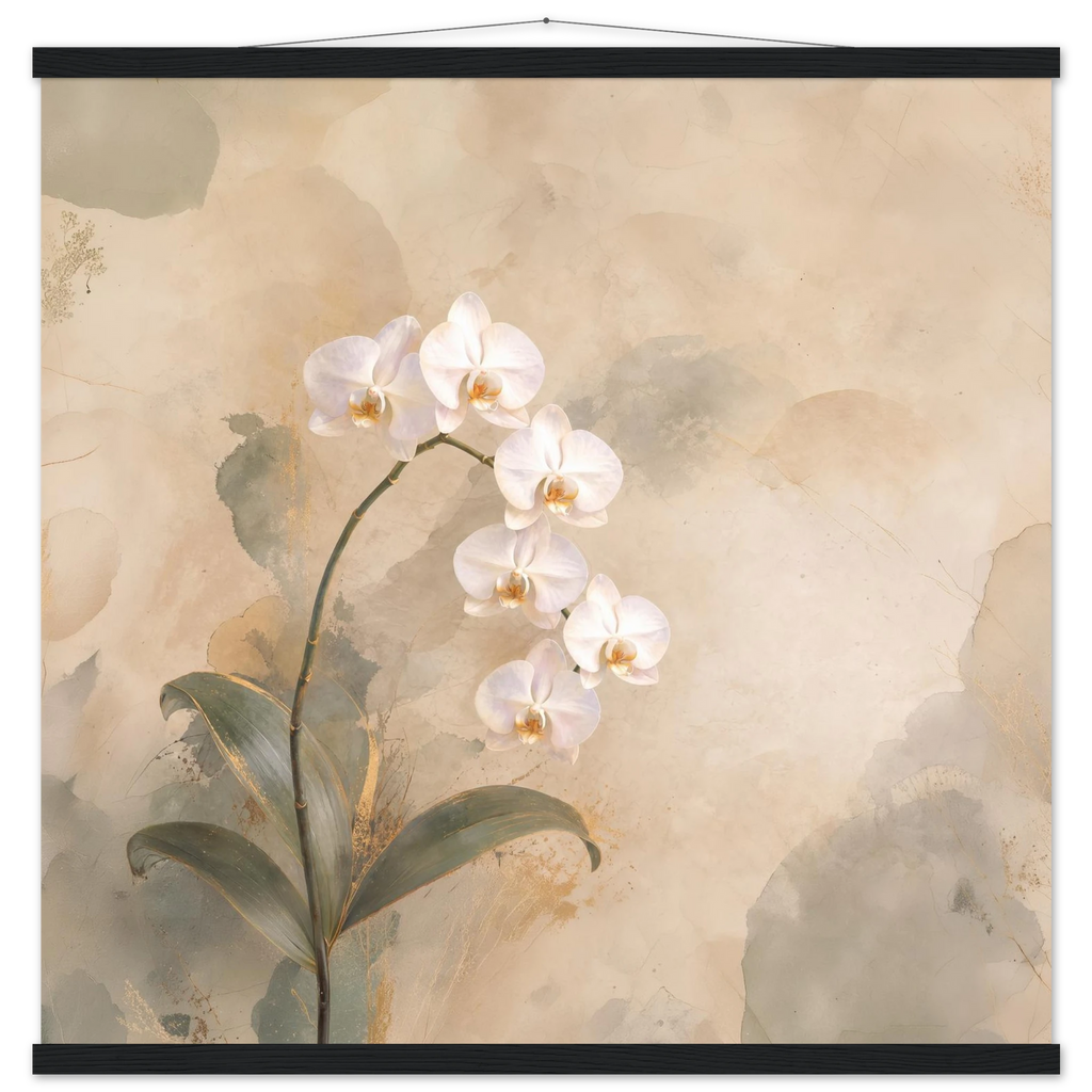 Orquídea Acesa, pôster floral com suporte de madeira da The Light Stays.