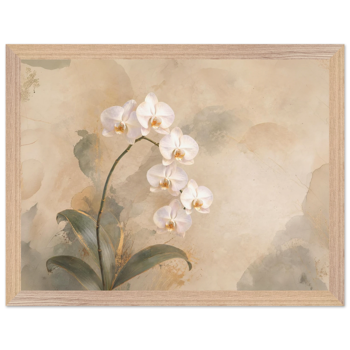 Orchid Luminance: botanical, pale gold and floral art. Framed fine art print by The Light Stays.