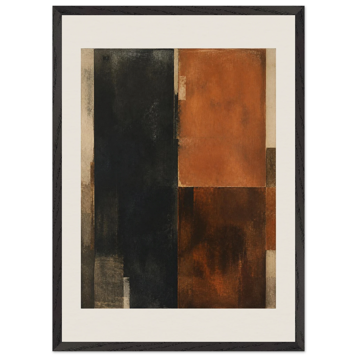 Earth and Charcoal Diptych, Panel I of II: abstract, geometry and mineral palette. Framed fine art print by The Light Stays.