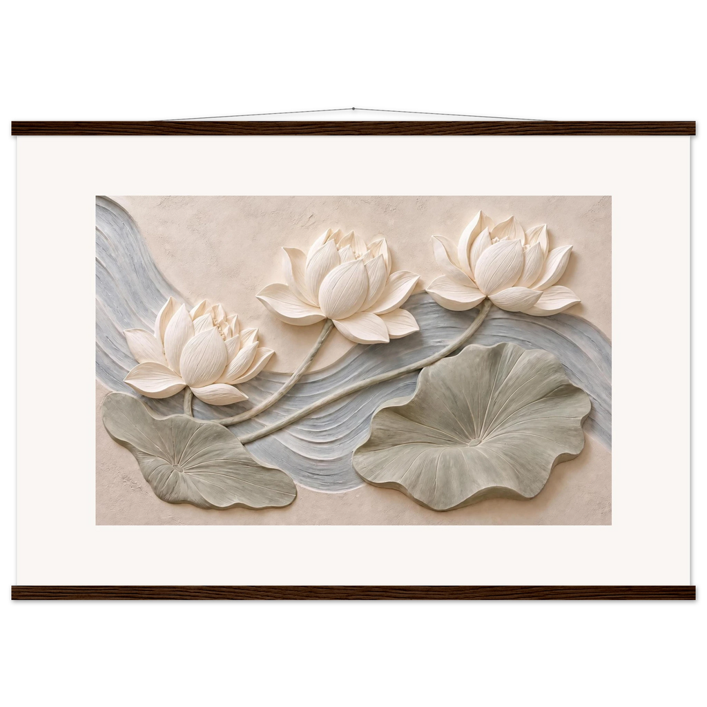 Lotus Current: flowers and botanical. Fine art poster, alternate frame and size.