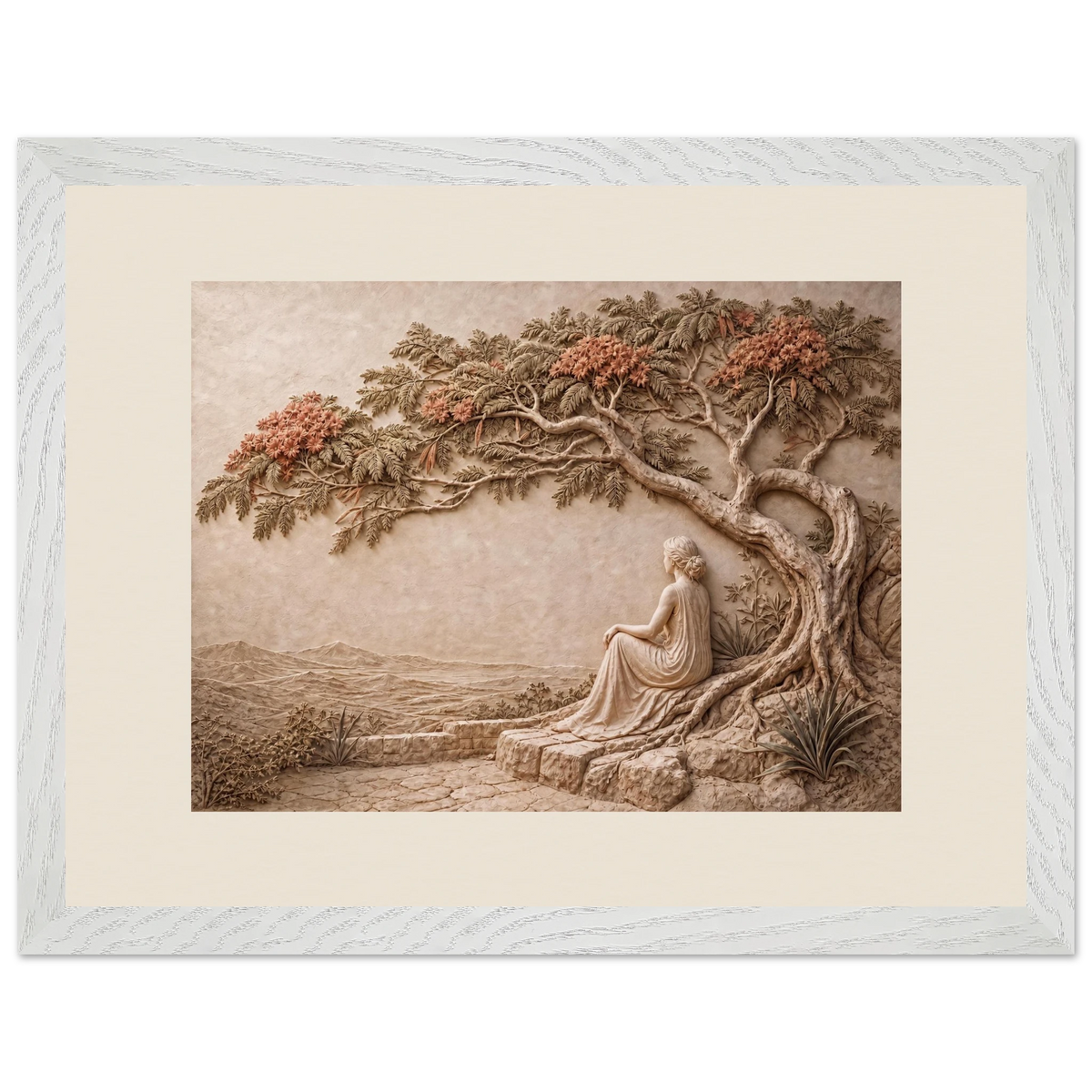 Under the Blossoms: impasto, figure and blossoming canopy. Framed fine art print by The Light Stays.