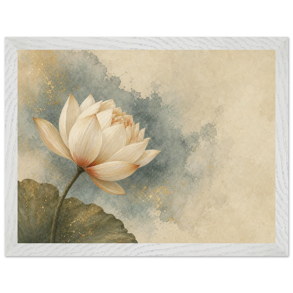 First Lotus Light: flowers and botanical. Framed fine art print, alternate frame and size.