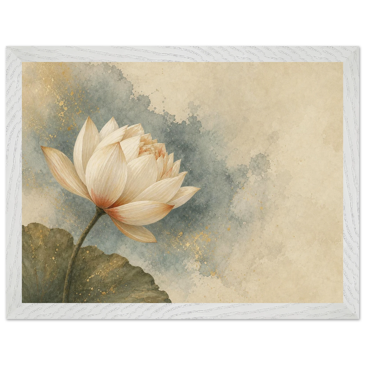 First Lotus Light: flowers and botanical. Framed fine art print, alternate frame and size.