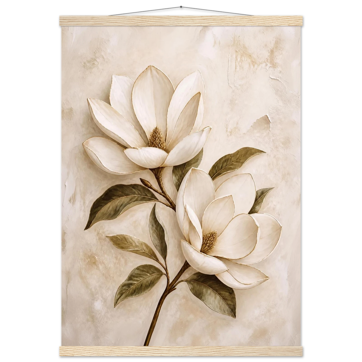 Gilded Magnolia, flowers and botanical. Archival fine art poster shown framed.