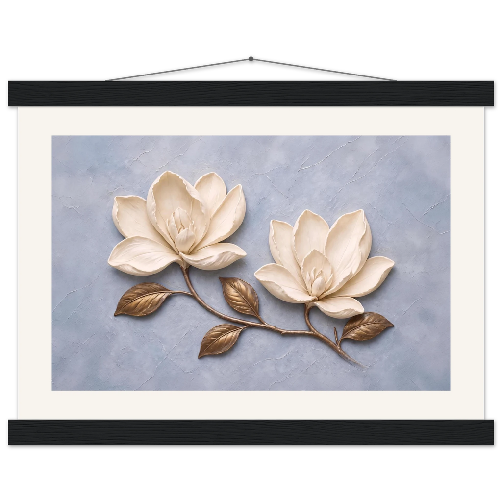 Bronze Magnolia: flowers and botanical. Fine art poster, alternate frame and size.