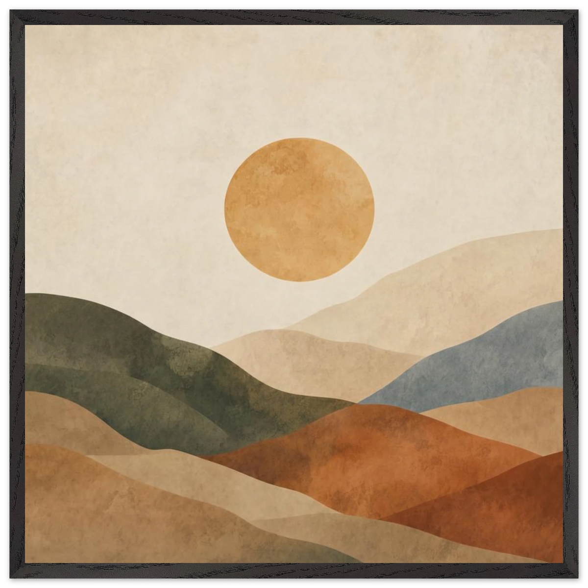 Kindled Earth: sun, hills and ochre palette. Framed fine art print by The Light Stays.