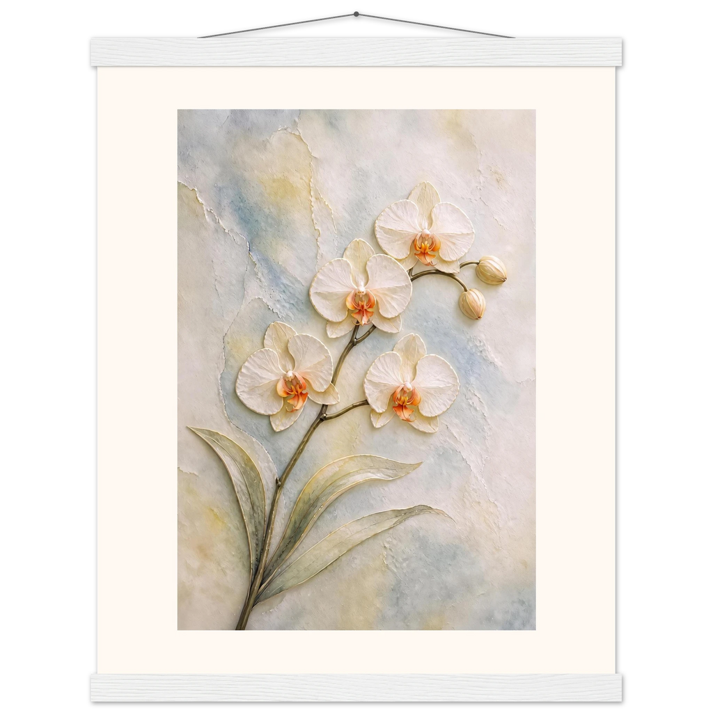 Porcelain Orchid, flowers and botanical. Archival fine art poster shown framed.