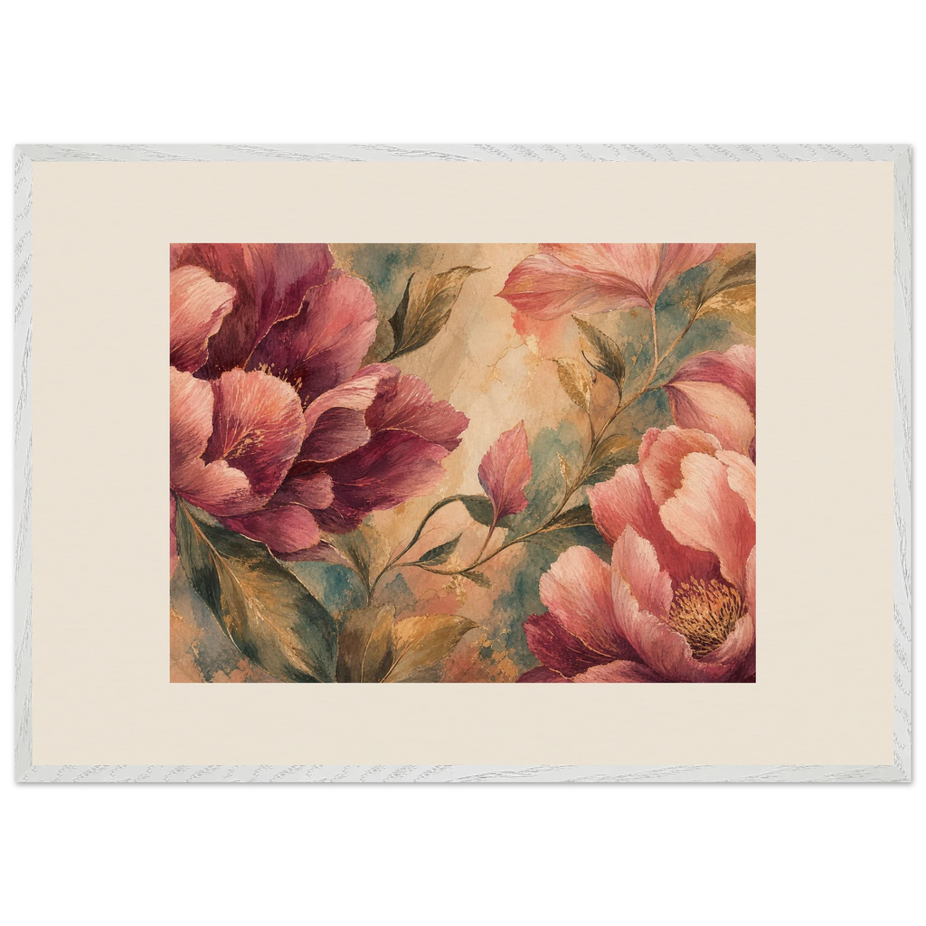 Crimson Peonies: flowers and botanical. Framed fine art print, alternate frame and size.