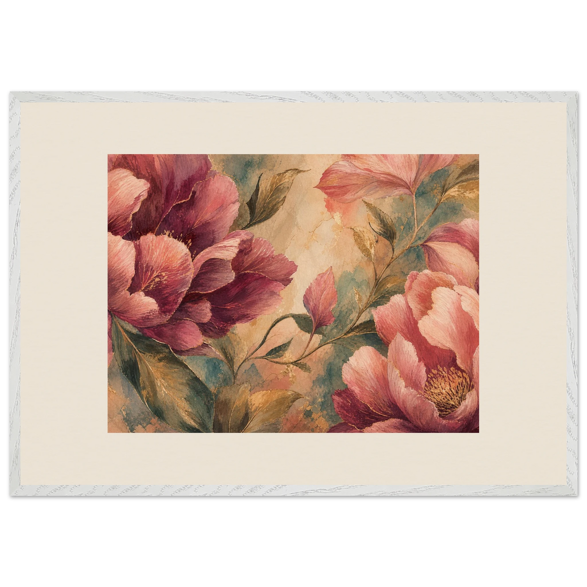Crimson Peonies: flowers and botanical. Framed fine art print, alternate frame and size.