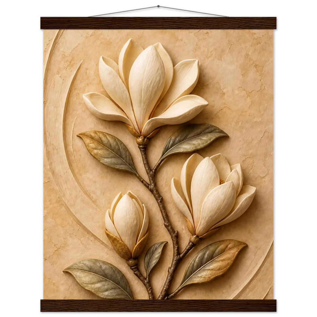 Magnolia Arc: flowers and botanical. Museum-quality fine art poster.