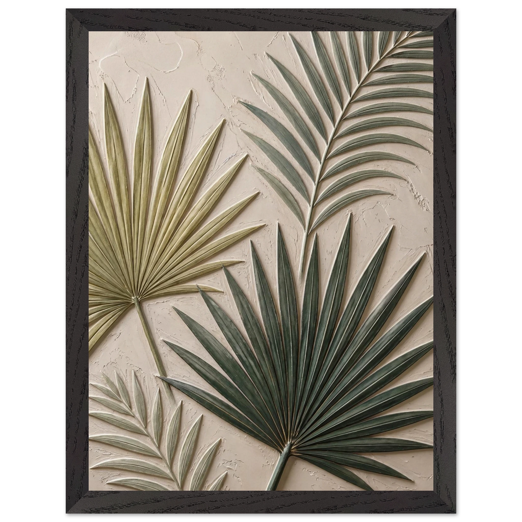 Carved Fronds: impasto, leaves and sand tones. Museum-quality framed fine art print.
