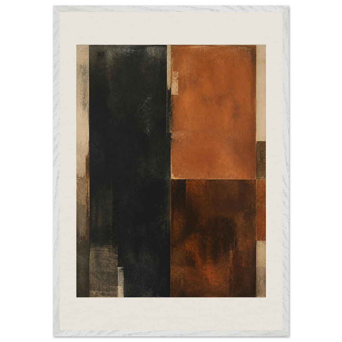 Earth and Charcoal Diptych, Panel I of II: abstract, geometry and mineral palette. Framed fine art print by The Light Stays.