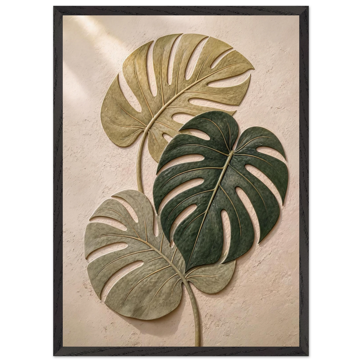 Stone Monstera: botanical and nature. Museum-quality framed fine art print.