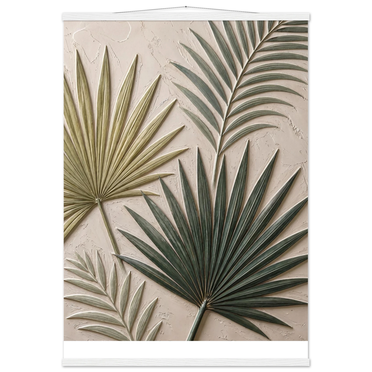 Carved Fronds: impasto, leaves and sand tones. Museum-quality fine art poster.