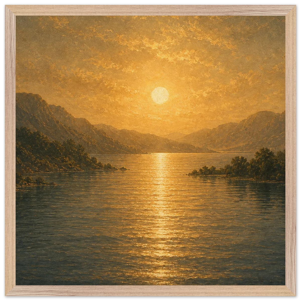 Golden Reflection: lake, sunset and mountains. Framed fine art print by The Light Stays.