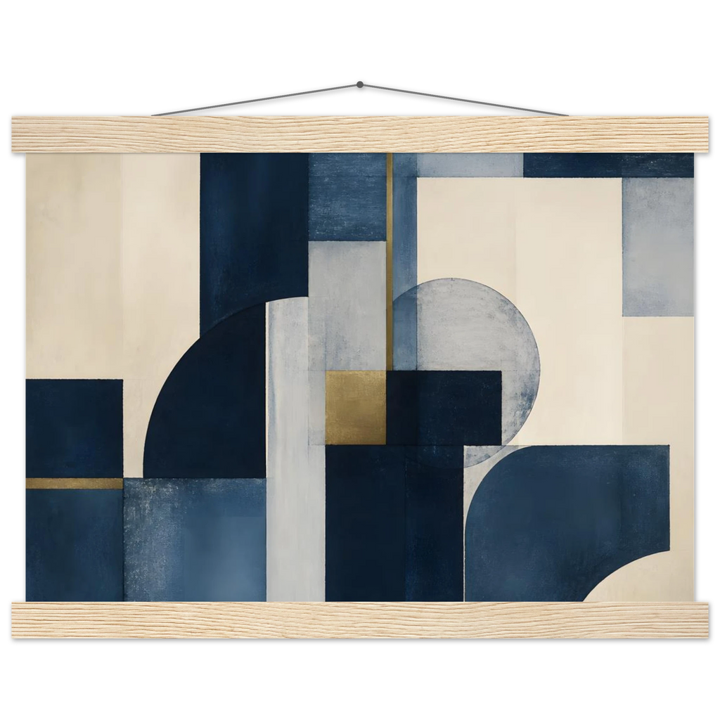 Blue Architecture: geometric abstract, blue and cream. Museum-quality fine art poster.