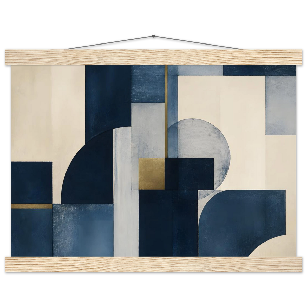 Blue Architecture: geometric abstract, blue and cream. Museum-quality fine art poster.