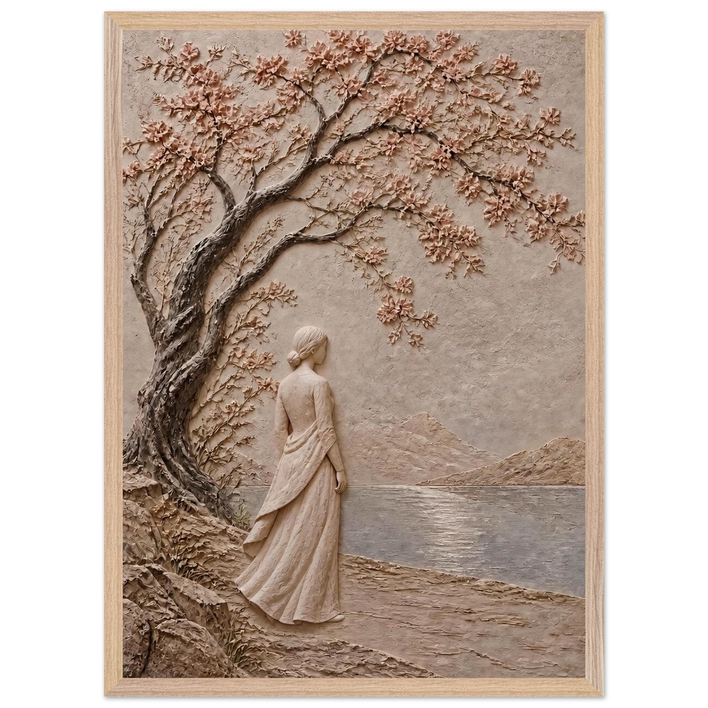 Spring Walk: petra and flora. Framed fine art print, alternate frame and size.