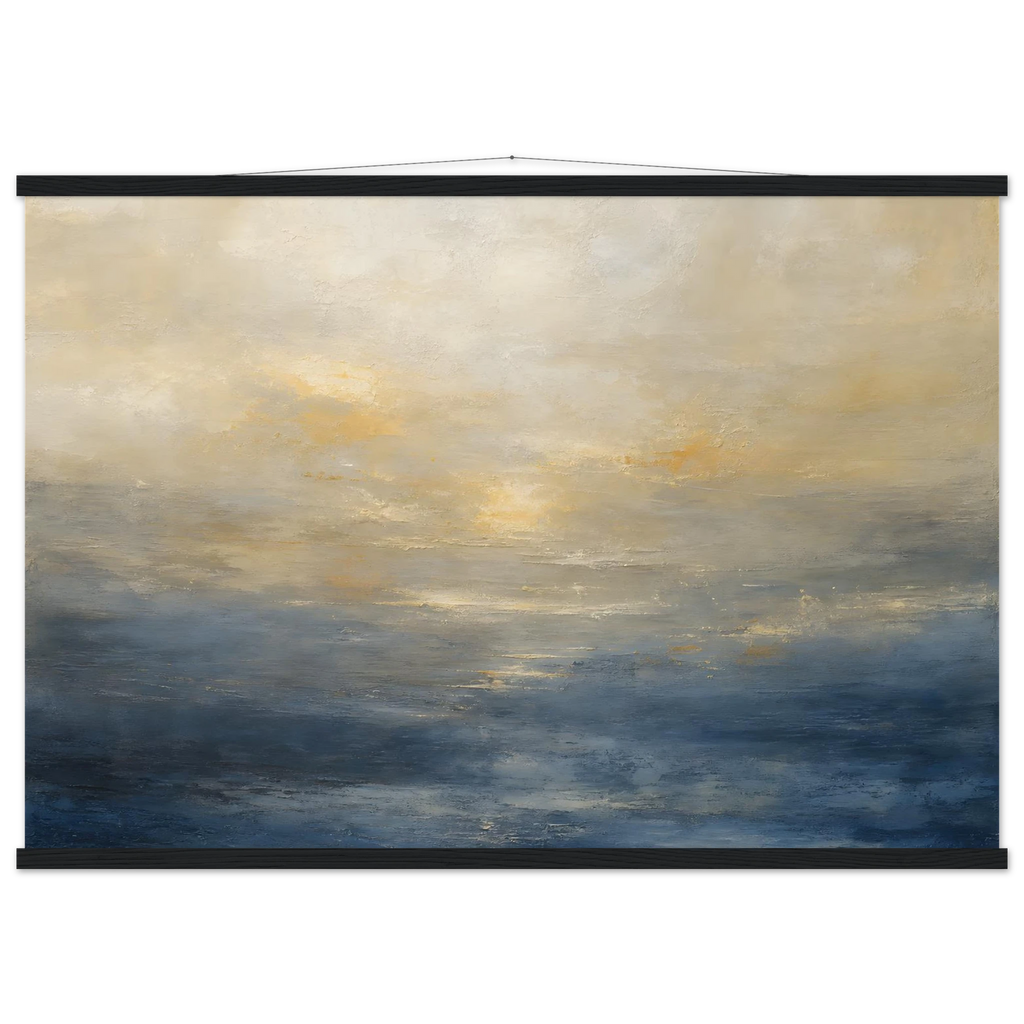 Golden Sea Mist, sea and coastal landscape. Archival fine art poster shown framed.