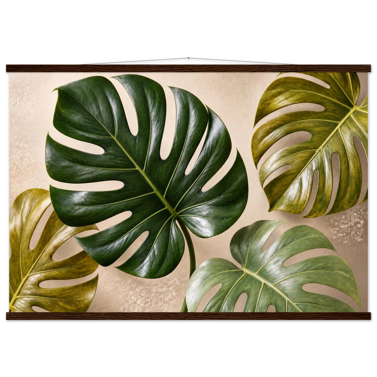 Four Greens: leaves, vivid green and impasto. Fine art poster, alternate frame and size.