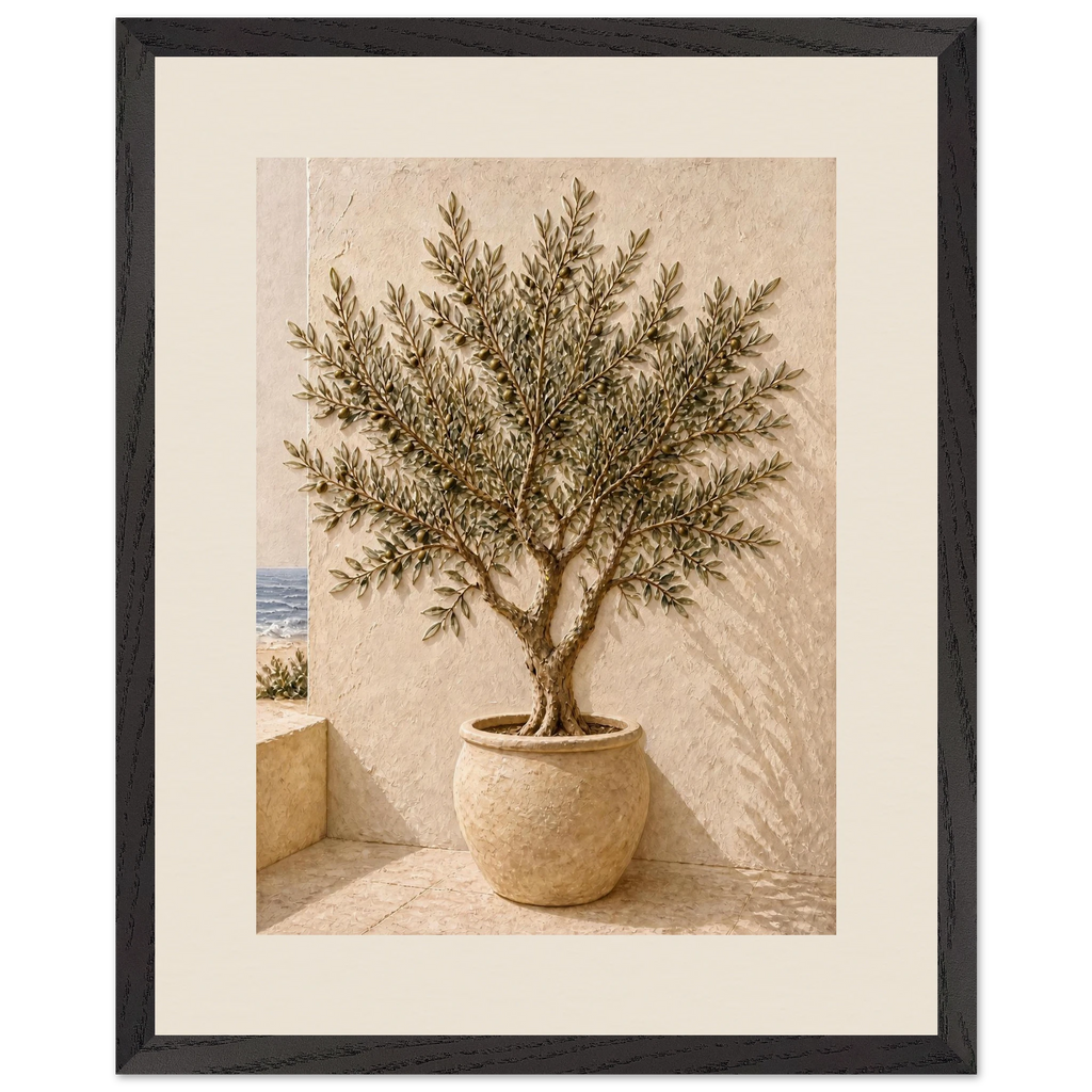 Olive Terrace: landscape and sun. Framed fine art print, alternate frame and size.