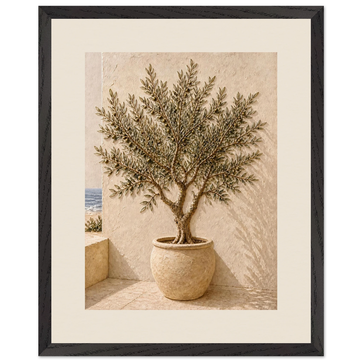 Olive Terrace: landscape and sun. Framed fine art print, alternate frame and size.