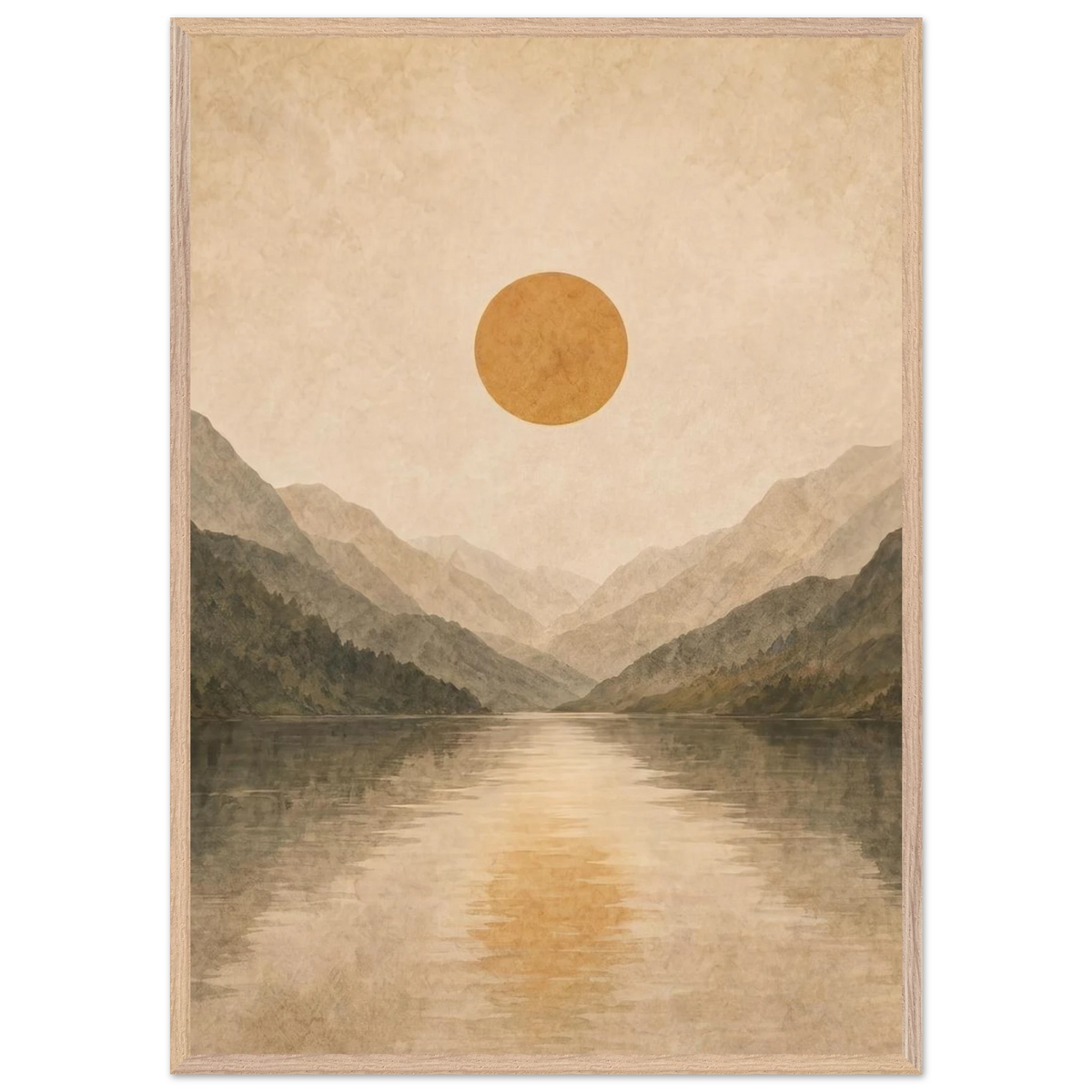 Lake Mirror: mountains, sunset and sun reflection. Framed fine art print by The Light Stays.